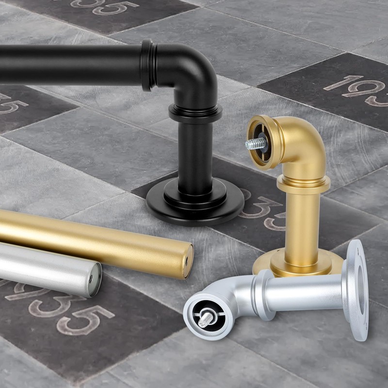 OLV 2 Pack Black Industrial Curtain Rods for Windows 48