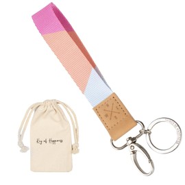 Things of Happiness Short Lanyard with Key Ring and Carabiner | Key Ring Faux Leather | Keychain as a Gift for Men and Women | Lanyard Short for Car, Home, Bicycle Keys, Orange, Pink.