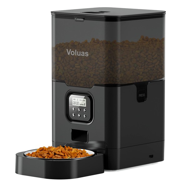 VOLUAS Cat Dry Food Dispenser with Timer, Automatic Cat Feeders