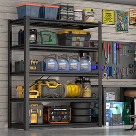 KEIKI 5 Tier Industrial Garage Shelving, Heavy-Duty Standing Metal Shelves with Removable Dividers,3000LBS Weight Capacity,84'' H x 47.2''L x 23.62''D,for Basement,Warehouse,Black