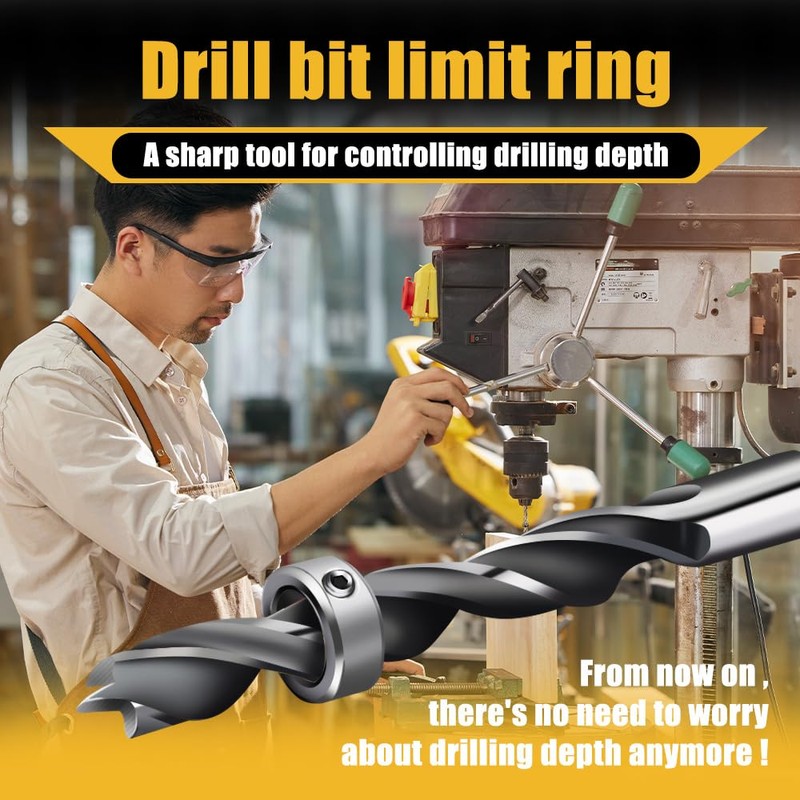 Depth Stop Drill Bit,Stop Collar Set Includes 1/8”, 3/16”, 1/4”,