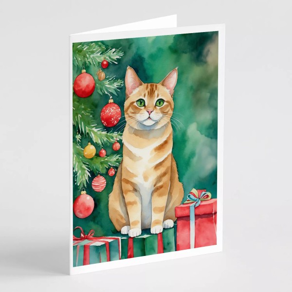 Malayan Cat By the Christmas Tree Cards Envelopes Pack of
