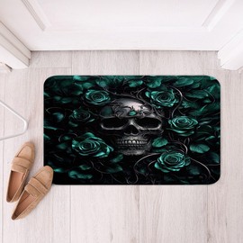 Erosebridal - Alfombra de baño con diseño de calavera de azúcar, 20 x 32 pulgadas, alfombra de baño floral de rosa turquesa para niños, niñas, adolescentes y adultos, felpudos góticos con esqueleto,