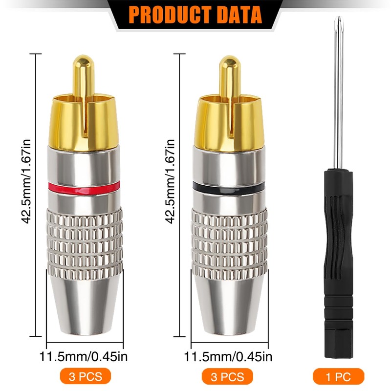 KUOQIY 6 PCS Gold Plated RCA Plug Audio Video Connector,