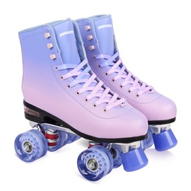 SMOOJOY Quad Roller Skates for Women and Men - PU Deluxe Double Row-Classic Premium Leather Skates Indoor Outdoor Roller Derby with Air Cushion