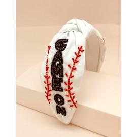 Miracle Collection Top Knotted beaded Baseball Golf Pickle Ball Tennis Game Day Headband with Embelishment for Preppy Comfy Accessories Gift for Sports Fans and Women (Game on-WT)
