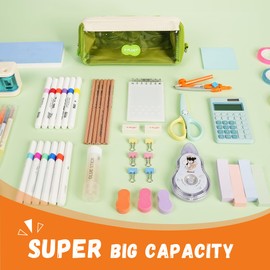 YPLUS 33 PCS Stationery Set for Students, Aesthetic School Supplies in Big Capacity Pencil Case, Colored Pencils Glitter Pens Eraser Sharpener Stickers Pack, Pink