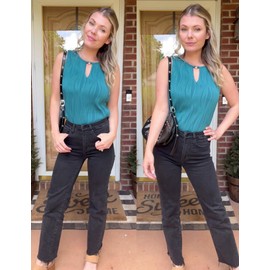 Zeagoo Tank Tops for Women Trendy Summer Tops Basic Shirts Casual Loose Fit 2024 Fashion Dark Cyan M