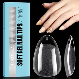 TOMICCA Almond Ultra Short Nail Tips for Gel Nails, Gel Full Cover Nail Tips, Pre-Shaped Semi-Matte Tips, Nails, Gelly Nail Tips for Acrylic Nails, 192 Pieces, 12 Sizes
