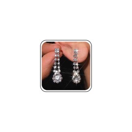 Aneneiceera Vintage Crystal Drop Earrings Linear CZ Chain Earrings Silver Rhinestone Chain Earrings Wedding Chandelier Earrings Jewellery For Women, Zinc