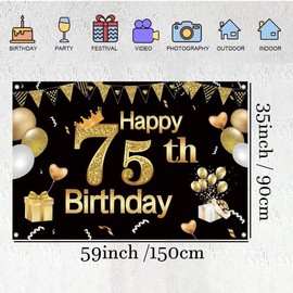 75th Birthday Decorations Happy 75th Birthday Backdrop for Men and Women Photography Background Birthday Decorations Party Banner Photo Booth Props 150cm x 90cm