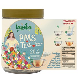 Lazika PMS Tea for Hormone Balance, Herbal Tea for Healthy Menstural Cycle, 20 Pyramid Teabags, Period Relief and PMS Support for Women, Caffeine Free, Chamomile, Fennel