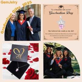GemJelry Graduation Necklace Bachelor Cap Necklace Class 2025 Grad Cap Necklace Graduate College High School Grad Graduation Jewelry Birthday Gifts with Box, 16"+2", Metal, Zircon