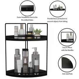 Dorhors 2-Tier Bathroom Counter Organizer,Vanity Counter Corner Shelf, Skincare, Wood Countertop Bathroom Storage and Organization for Kitchen (Black)