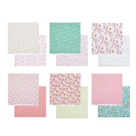 Toga - Carta per scrapbooking, Set di 6 fogli stampati fronte-retro, Fiori di primavera, Rosa e Verde, 30,5 x 30,5 cm