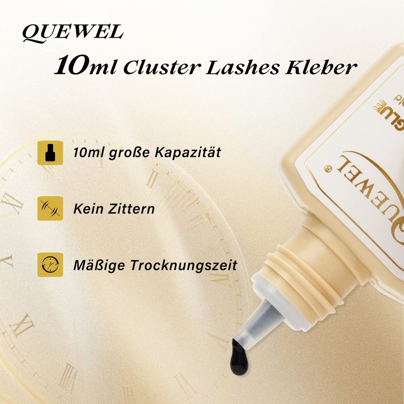 QUEWEL Eyelash Cluster Glue 10 ml, Black Cluster Lashes Glue