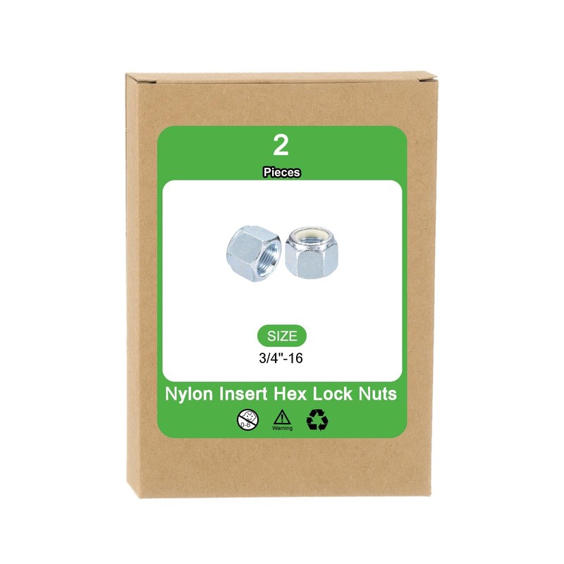 sourcing map 2Pcs 3/4"-16 Nylon Insert Hex Lock Nuts, Carbon