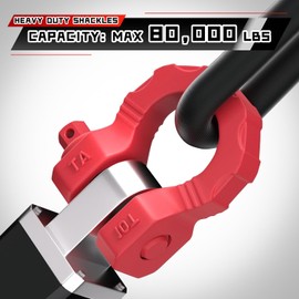 BHock Auto 3/4" D Ring Shackles, 2 Pack Heavy Duty Clevis Shackle with 7/8 Pin, 80,000 lbs Break Strength, Galvanized and Red Coated to Prevent Rust, Shackles Fit for Tow Strap, Winch (Red)