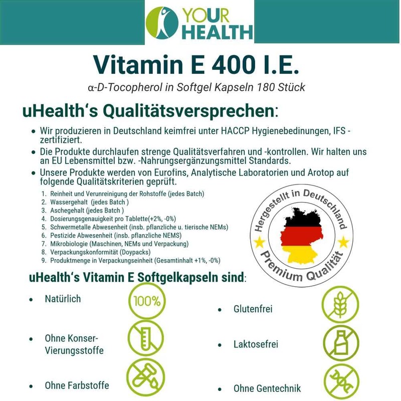 uHealth Vitamin E 400 IU - 180 Softgel Capsules Each