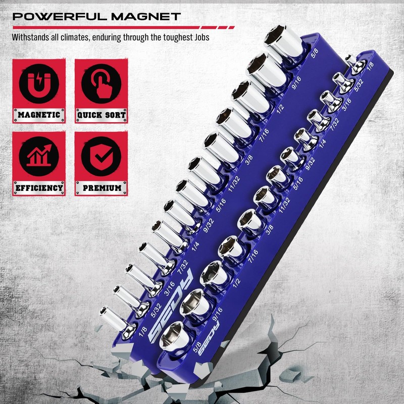 2-Piece 1/4"-Drive SAE Magnetic Socket Organizer Set (Holds 26 Sockets)