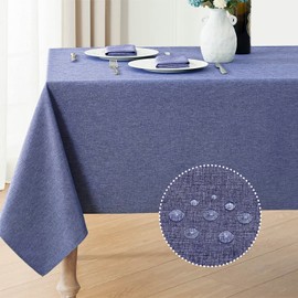 Veblandy Rectangle Tablecloth Linen Textured Waterproof & Stain Resistant Table Cloth Wrinkle Free Decorative Fabric Farmhouse Table Cover for Dining/Party/Buffet/Wedding, 52 x 70 Inch, Demin Blue