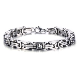 PINK TOWN Stainless Steel Rectangle Woven Link Chain Bracelet for Men Women 8mm Wide Cuban Link Figaro Chain Bracelet Chunky Stainless Steel Link Chain Bracelets Jewelry (Silver 7in(18CM))