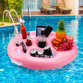 Ninehaoou 9 Holes Inflatable Floating Drink Holder for Pool Large Capacity Drink Floating Pool Hot Tub Tray with 9 Holes Cup Holders Pool Hot Tub Accessories(Pink)