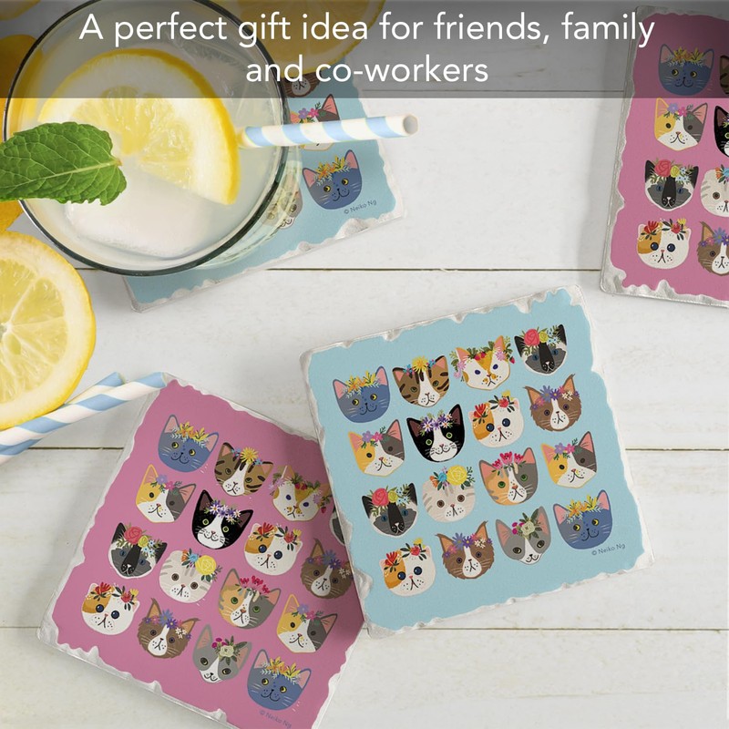 Thirstystone Cats with Crowns 4-Pack Tumbled Tile Stone Coasters with