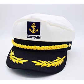 Mebber Captain Yacht Hat with Adjustable Snapback & Gold Embroidery Anchor Skippers Cap for Club Pub Party Costume Accessory (White)