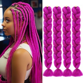 58 Inch Pre Stretched Braiding Hair 680g/4x Pre Stretched Braiding Hair 150cm Long Hair Extensions Professional Synthetic Expression Hair Pre Stretched For Braids (#808/Hot Pink Hair)