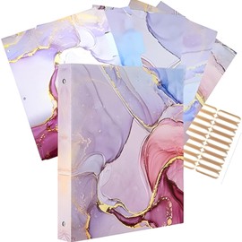 HITHOTMMA Carpeta de 3 Anillas, Carpeta Decorativa de 3 Anillas,con Separadores de 5 Pestañas y Etiquetas de Carpetas de Archivos, para Suministros de Oficina,escolares,Mármol Rosa