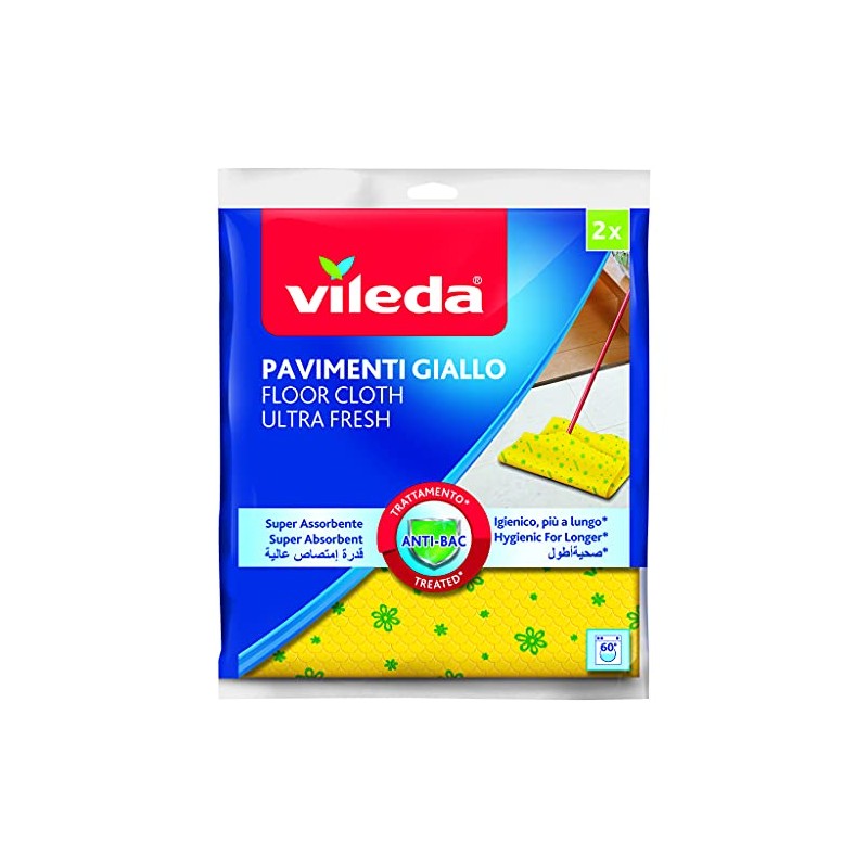 Vileda Floor Cloth, Yellow, Pack of 2