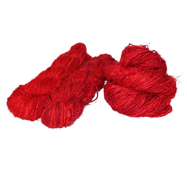 Premium Recycled Sari Silk Yarn - Red Shade 165 Yards