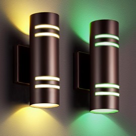 Smart RGB Outdoor Wall Lights, Dusk to Dawn Color Changing Exterior Bronze Lighting Fixture, Cylinder Up and Down Lights Outdoor Wall Sconce,Porch Lights, Compatible with Smart life & Tuya smart