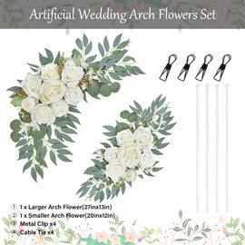 Finphoon Wedding Arch Faux Flowers Set of 2, Wedding Welcome Signs Greenery Garland Decoration for Ceremony, Reception, Backdrop (White)