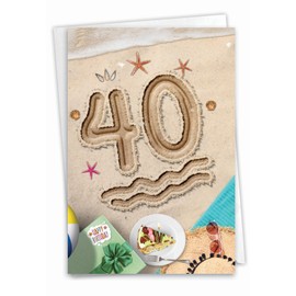 NobleWorks - 40th Birthday Card with Envelope - Funny Stationery Notecard for Birthdays, 40 Year Old Greeting - Beach Party 40 C9459BMBG