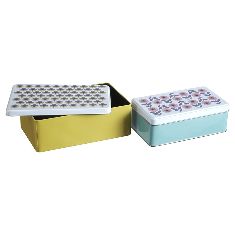 Premier Housewares Kitchen Storage Tin, Rectangular, Multi-Colour, Set of 2