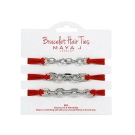 Maya J Bracelet 3 Count Hair Ties/Bracelet with Red Elastic (Red/Silver)