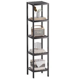 SMIBUY Bathroom Storage Shelf, 5-Tier Bamboo Rack Organizer, Multifunctional Shelving Unit for Living Room Bedroom Kitchen (Black)