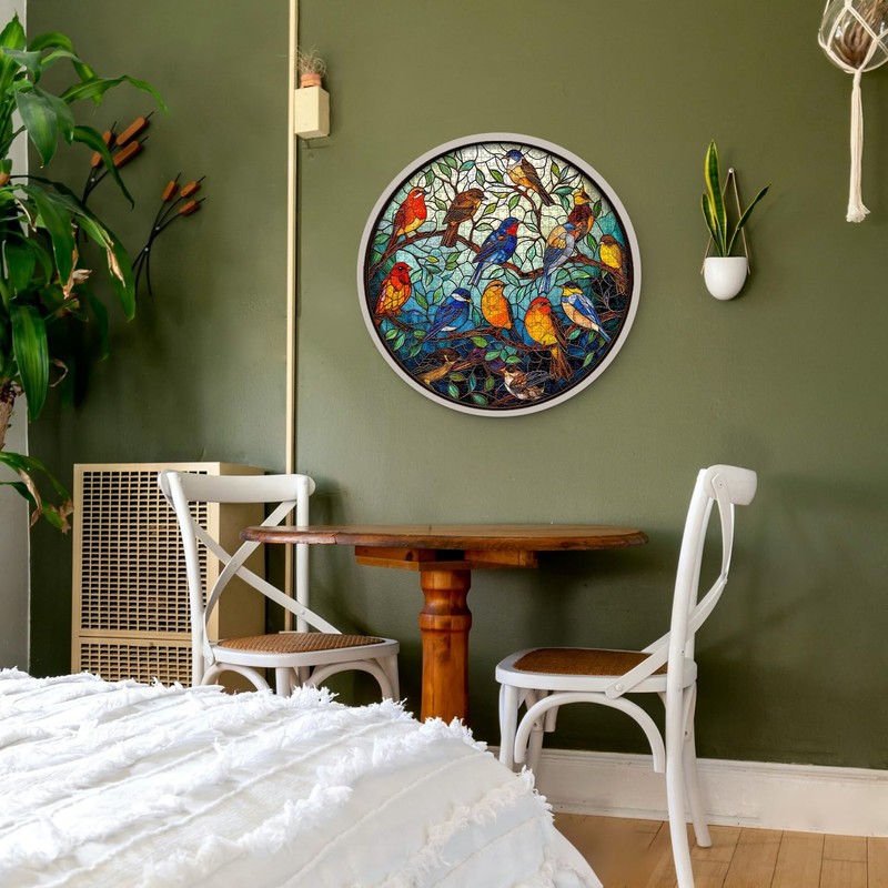 Stained Glass Puzzle Bird Puzzles for Adults 1000 Pieces, Round