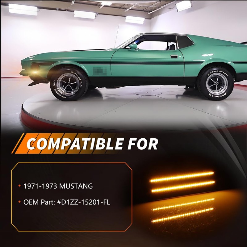 MOTRUM Front Side Marker Light Compatible with Mus-tang 1971-1973, [DOT]