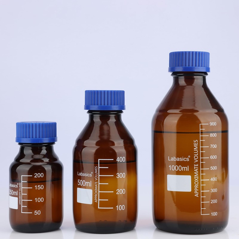 Labasics Reagent Media Storage Bottles, 1 Pack Amber Glass Graduated