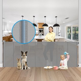 Reinforced 42" Extra Tall X 120" Extra Wide Retractable Dog Gate for Doorways Wide Pet Gate Indoor Prevent Kid/Pet Jumping Over Tall Retractable Baby Gates for Dogs Outdoor Dog Gates for Doorways,Gray