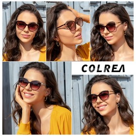 Colrea Trendy Cat Eye Sunglasses for Women Fashion Cateye UV400 Protection Glasses CL22017 (Grey Lens/Red Frame)