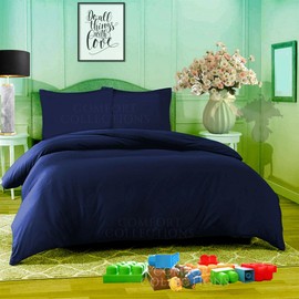 Comfort Collections Duvet Quilt Cover With Matching Pillow Case Plain Dyed Poly Cotton Easy Care Bedding Set COLOUR NAVY SINGLE