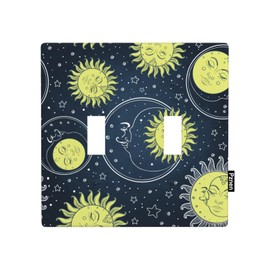 Pznen Gold Sun And Moon Double Toggle Covers Universe Deep Blue 2 Gang Wall Plate Decorative Light Switch Covers Bathroom Bedroom Home Kitchen