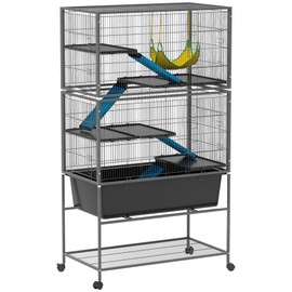 PawHut 59" 5-Level Small Animal Cage, Rolling Ferret Chinchilla Cage with Slide Out 6.3" Deep Tray, Non-Slip Cloth Covered Ramps, Hammock, for Rabbits, Pet Mink, Squirrel, Dark Gray