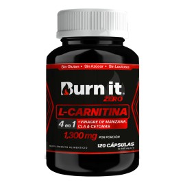 Burn it Zero Quemador Grasa Termogenico 4en1 1300mg: L Carnitina, Vinagre de Manzana, CLA, Cetonas | Suplemento alimenticio 120 capsulas
