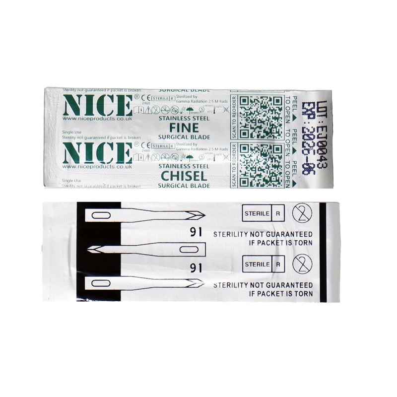 25 x NICE FINE 91 Sterile Stainless Steel Chisel Blades