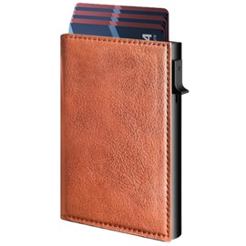 Shcnlery Wallet for Men, Mens Minimalist Wallet 9-14 Cards, RFID Blocking Smart Pop Up Card Wallet, Metal Aluminum Credit Card Holder,Slim Compact Wallet with Money Clip ID Window(Redish)